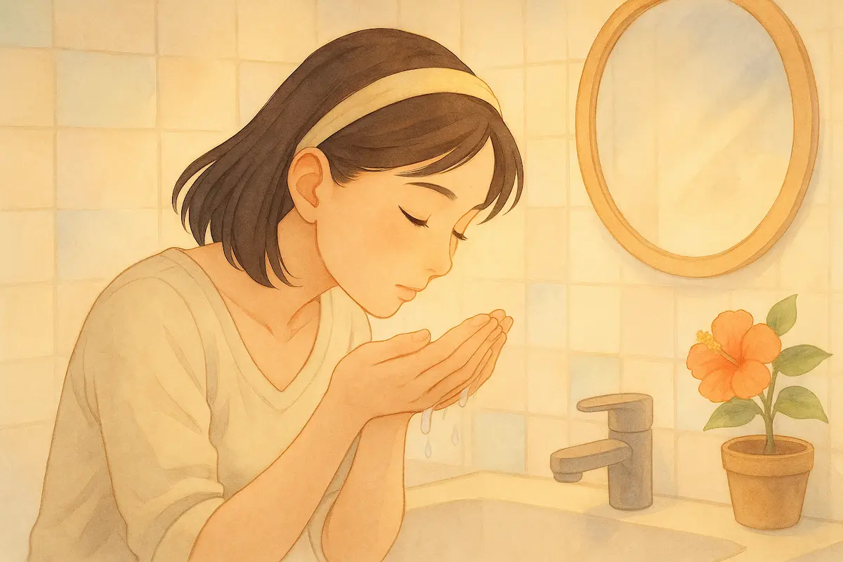 肌荒れに悩み、鏡を見つめる女性
